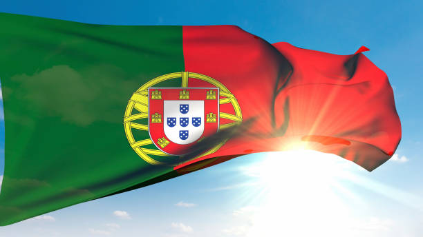 istock Portuguese Flag Waving in Sunny Sky 2183961040
