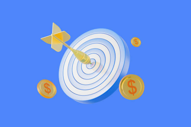 istock Target with Arrow and Coins on Blue Background. 3D Rendering 2183969216