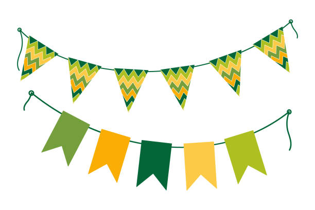istock Festive pennant garland on rope in trendy traditional St Patrick Day colors. Greeting design element 2183969421