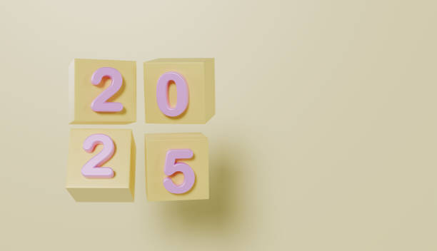 istock Happy new year 2025 with cube blocks number on yellow background 2183981714