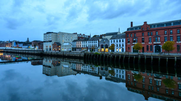 Cork, Ireland - Oct 12, 2024: The River Lee flows through Cork, Ireland, and is a defining feature of the city. The river plays a significant role in Cork’s identity, with many of the city's key landmarks located near its banks.