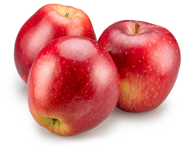 istock Three ripe red apples on white background. File contains clipping path. Top view. 2183986459