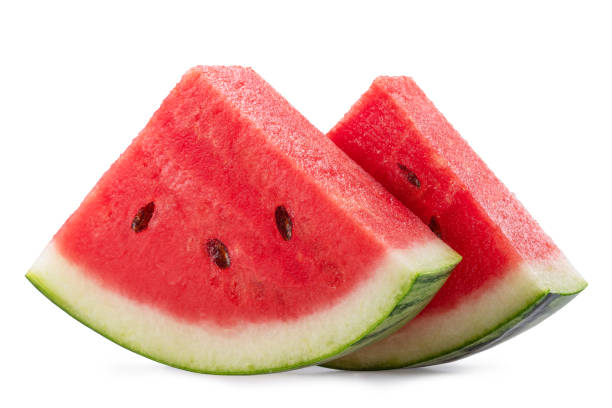 istock Watermelon triangle slices with seeds isolated on white background. Clipping path. 2183986818