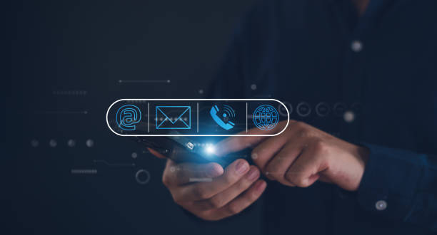 istock Customer support hotline Contact us people connection. Call phone, address, Chat message icons. 2183989261