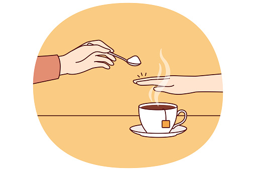 Refusing Tea Hand Of Person With Diabetes And Refusing Sugar Covering Tea With Palm ...