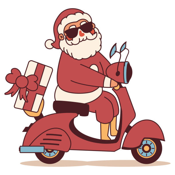 istock Santa Claus on scooter vector Christmas cartoon character isolated on a white background. 2183991581