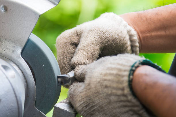 istock Close up scene the operator manual regrind the turning tool with abrasive wheel. 2183991726