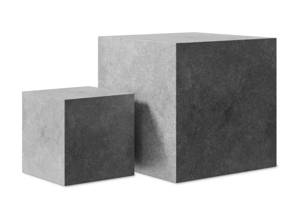 istock Group of two concrete podiums isolated on white background. Front view. Mock up for product display. Cut out pedestal or platform. Empty scene. Stage, showcase for advertising, merchandise. 3D. 2183996724