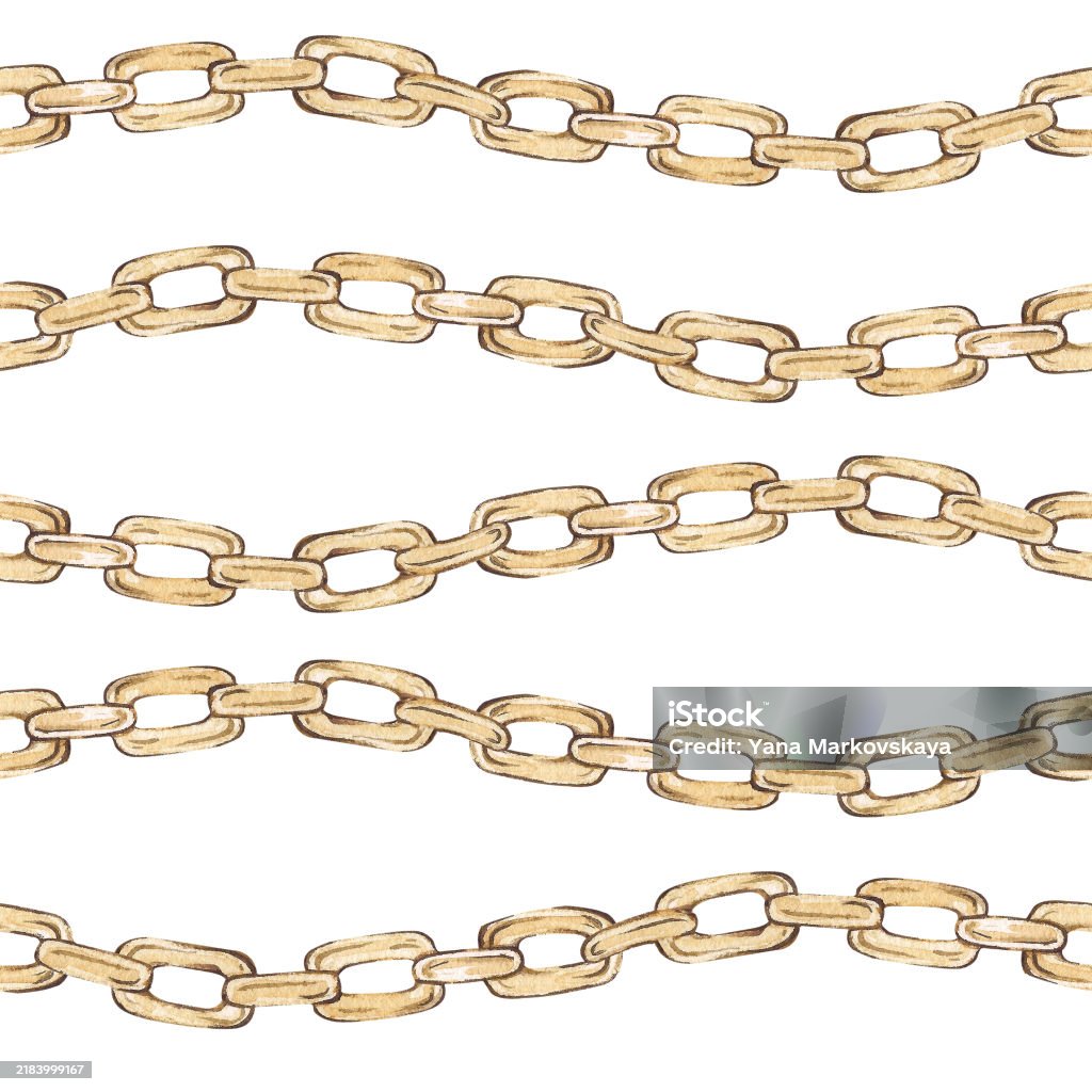 Gold Chain Pattern Outline Watercolor Seamless Pattern With Gold Chains Print With Jewelry Gold ...