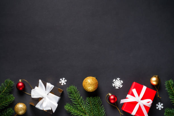 istock Black christmas flat lay background with copy space. 2184013946