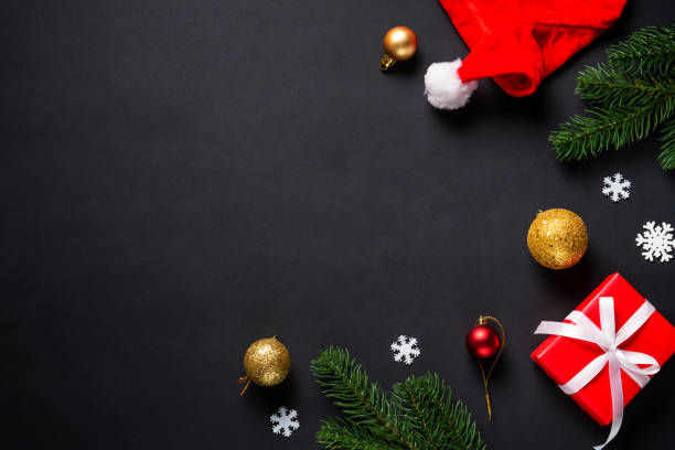 istock Black christmas flat lay background with copy space. 2184014081