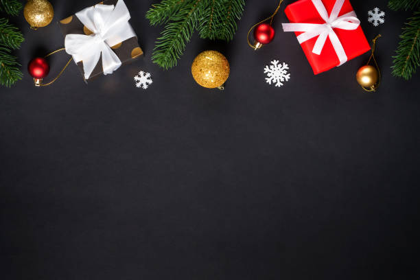 istock Black christmas flat lay background with copy space. 2184014098