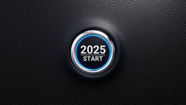 istock 2025 start push button. Planning, start, vision, career path, business strategy, opportunity and change concept. 2025 start modern car button with blue shine. 3d illustration 2184029795