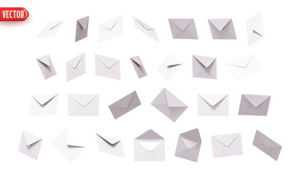 istock Large set of white postal paper letters realistic design isolated on white background. vector illustration 2184037663