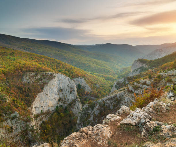 istock Autumn sunset in mountain canyon. 2184041650