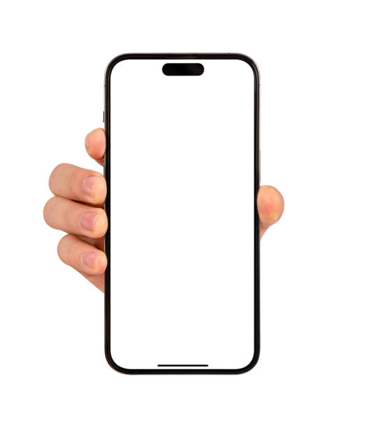 istock Hand showing smartphone with blank screen isolated on white background. 2184042294