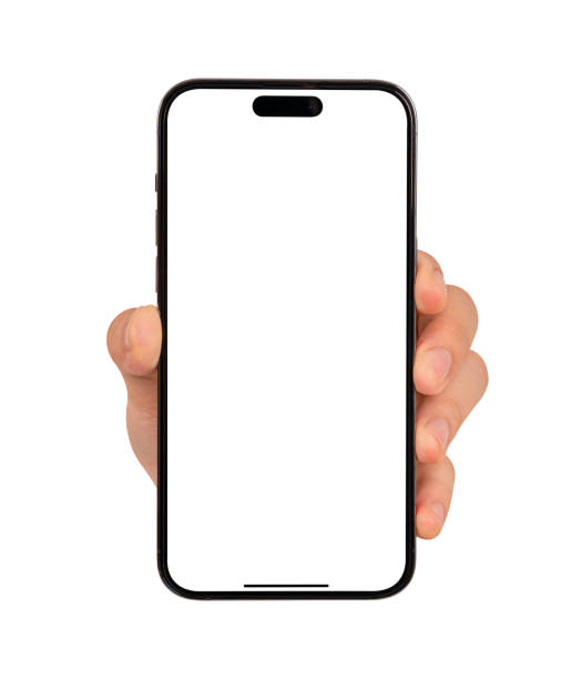 istock Hand showing smartphone with blank screen isolated on white background. 2184042299
