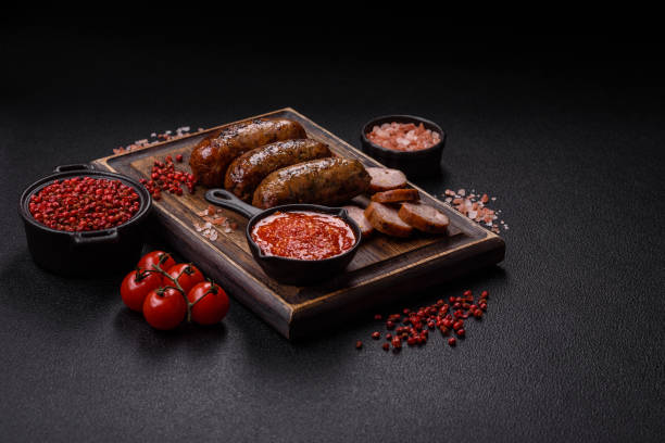 istock Juicy sausages with salt, spices and herbs 2184044792