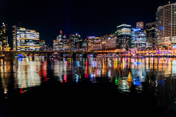 Spectacular night view on Darling Harbour. Darling Harbour is a major entertainment and tourism precinct in Sydney, New South Wales, Australia.