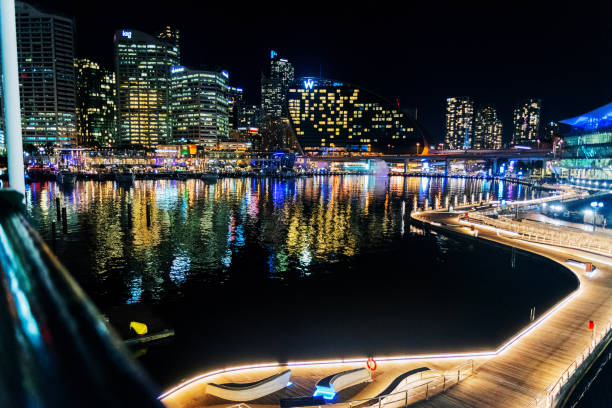 Spectacular night view on Darling Harbour. Darling Harbour is a major entertainment and tourism precinct in Sydney, New South Wales, Australia.