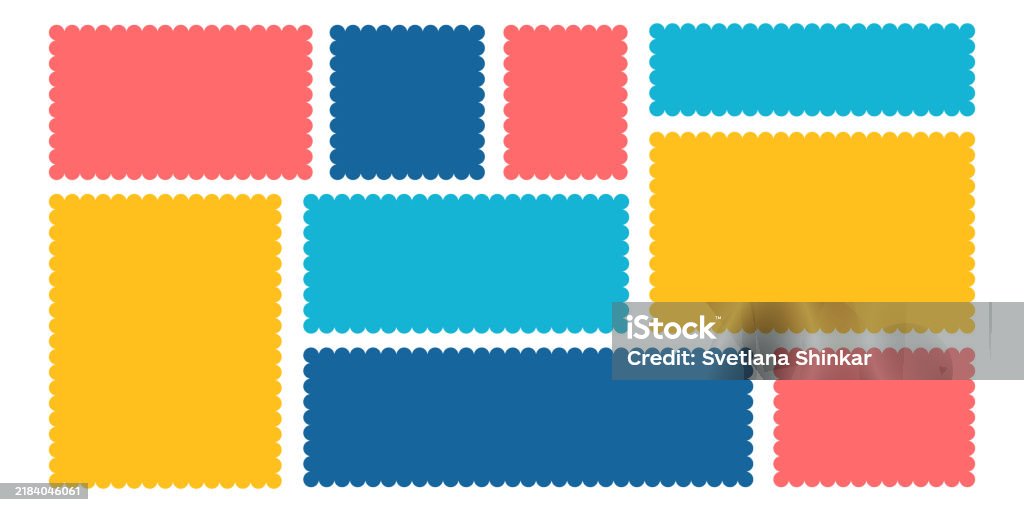 Text Box Rectangular Sticker Scalloped Edge Rectangle Text Box Set Stock Illustration - Download ...