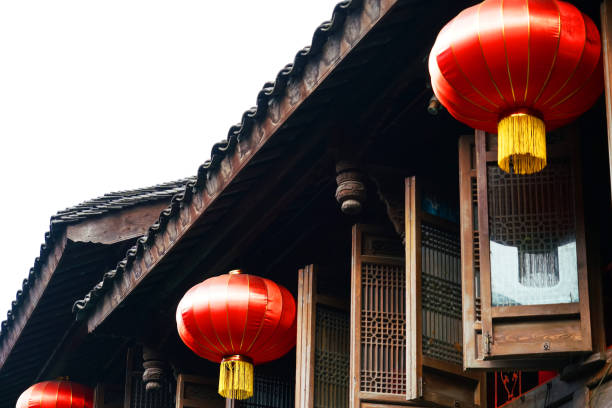 istock Ancient traditional Chinese house with red lantern hanging exterior 2184059665
