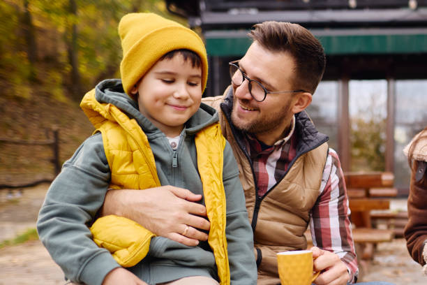 Father and Son Enjoying Outdoor Cold Day Together