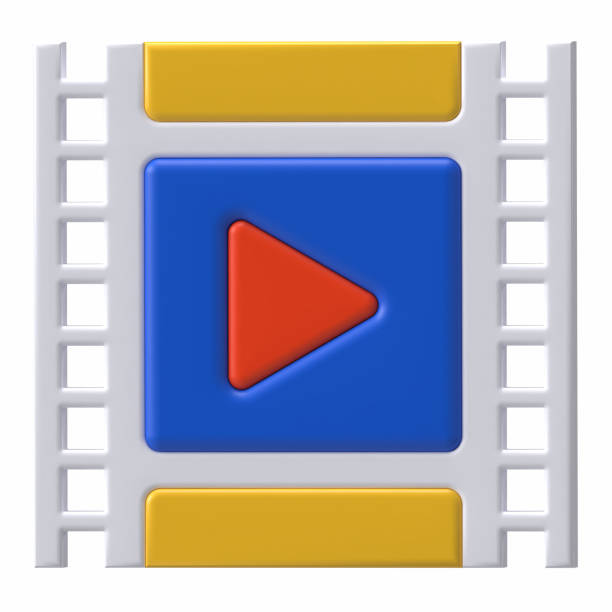 3D icon of a filmstrip with a red play button, symbolizing video playback or streaming