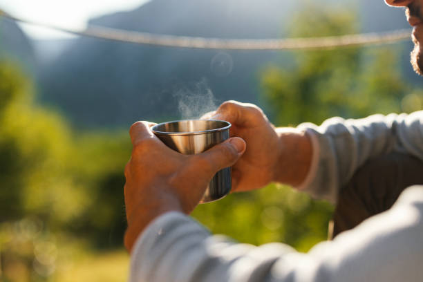 Cozy Outdoor Morning with Steaming Coffee in Relaxing Setting