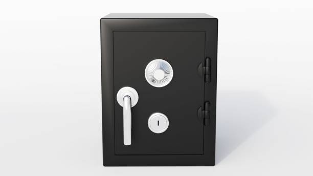 istock a heavy-duty metal safe with a combination lock and keyhole. 2184070868