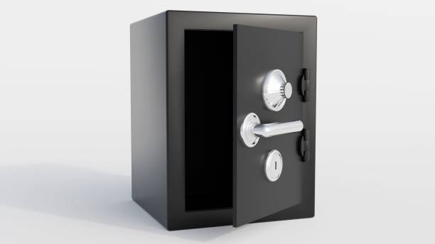 istock a heavy-duty metal safe with a combination lock and keyhole. 2184070870