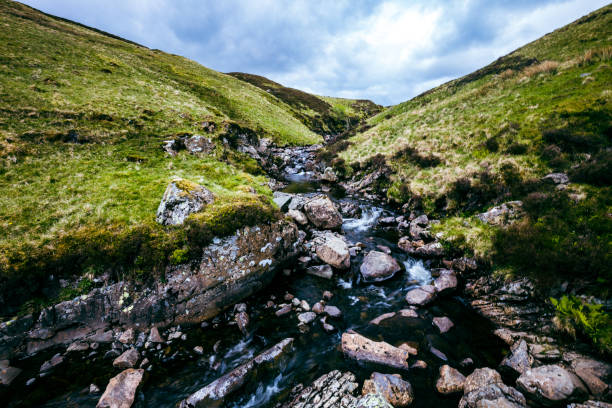 Aerial view of The Grey Mare's Tail, a waterfall near Moffat, Scotland