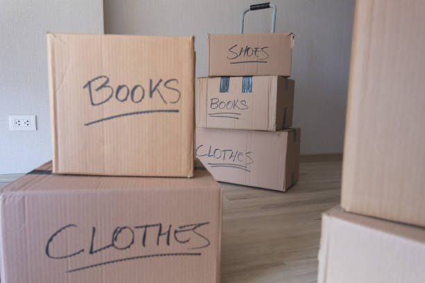 A stack of boxes with the words 