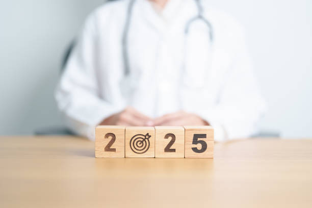 istock 2025 year block with dartboard icon again doctor. Goal, Target, Resolution, strategy, plan, Action, mission, motivation, Health, Healthcare, medical and wellness concept 2184082040
