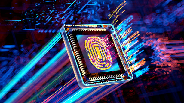 istock Person identity concept with fingerprint on cpu. Data Breach Concepts 2184083218