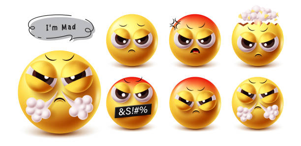 istock Mad emoji emoticon vector character set. Emojis sad, stress, explode, boredom, frustration and mad facial expression 2184085648