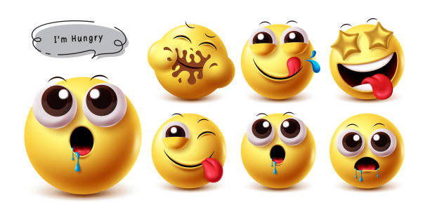 istock Hungry face emoji vector character set. Emojis hungry, drooling, yummy, craving, lick and starving in happy, naughty, sad, smile 2184086050