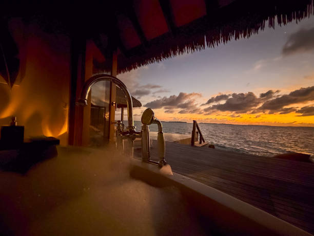 istock Sunset views from overwater pool villa in Maldives 2184087827