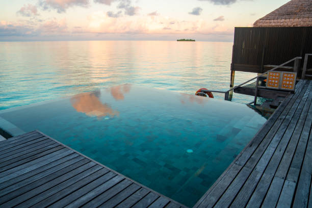 istock Sunset views from overwater pool villa in Maldives 2184090327