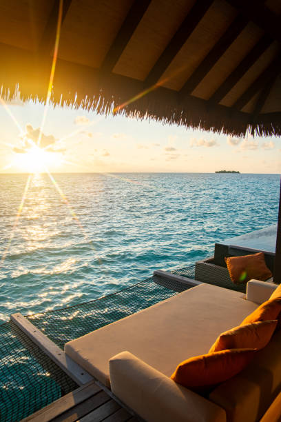 istock Sunset views from overwater pool villa in Maldives 2184091447