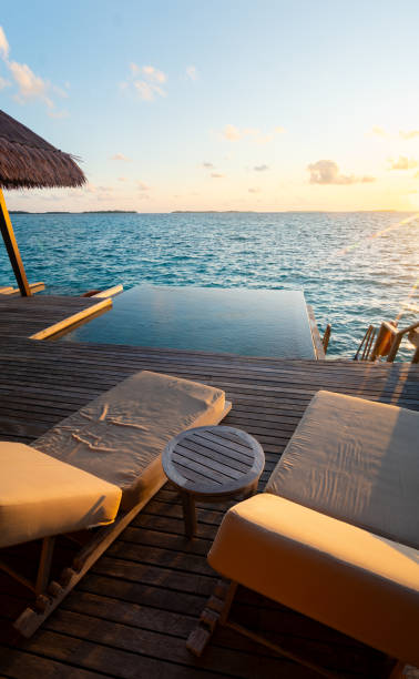 istock Sunset views from overwater pool villa in Maldives 2184093479