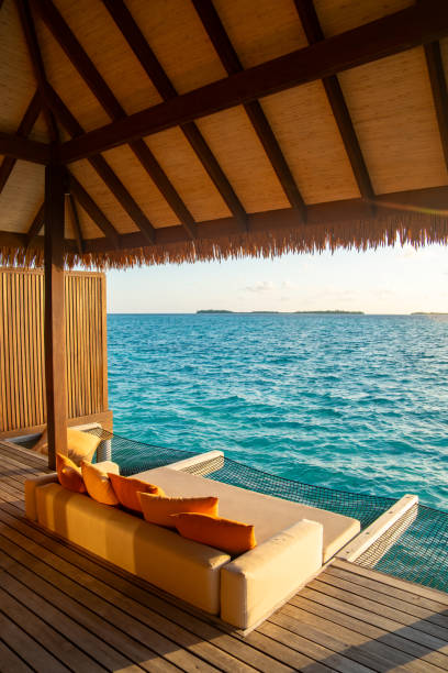 istock Sunset views from overwater pool villa in Maldives 2184094553