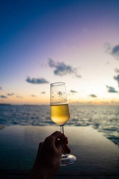 istock Sunset views from overwater pool villa in Maldives 2184094602