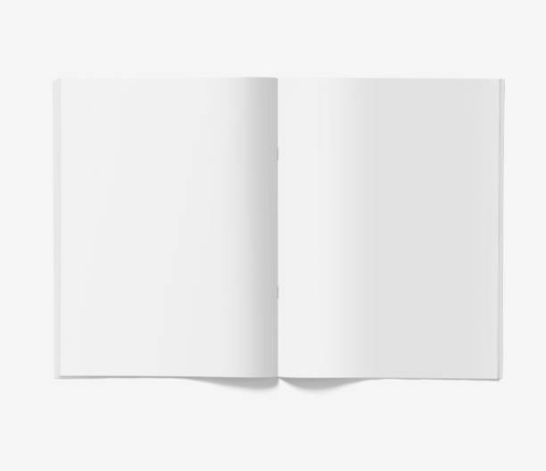 istock blank white magazine BOOK open on white background 3d illustration, 3d rendering mockup 2184095408