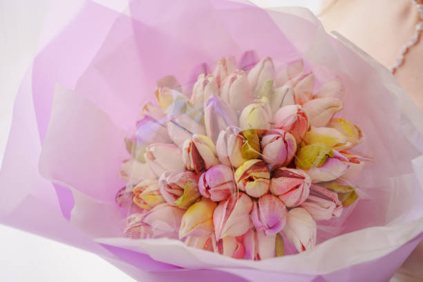 A beautiful and delicate bouquet of marshmallow tulips. edible bouquets. Original gift.