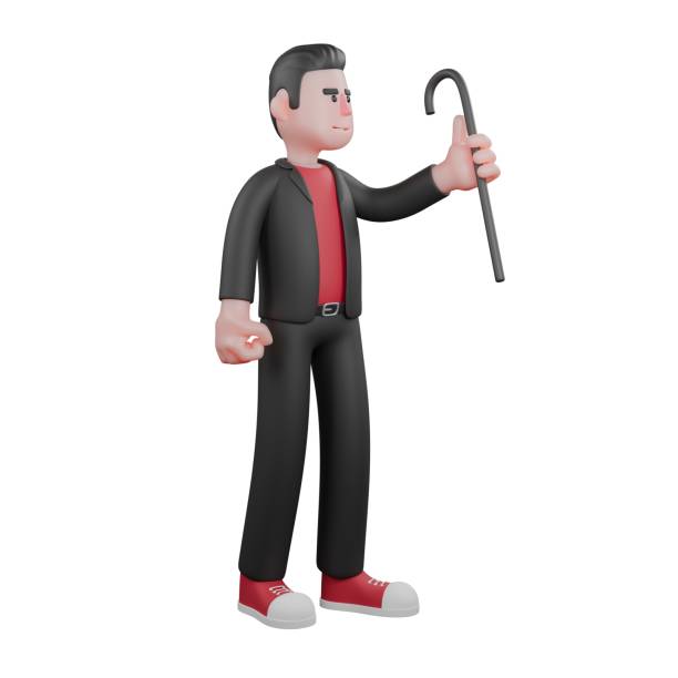 istock Dance Artist 3D Choreographer. A male choreographer stands with his left hand lifting a magic wand and his left hand clenched. Cartoon Performer 2184100194