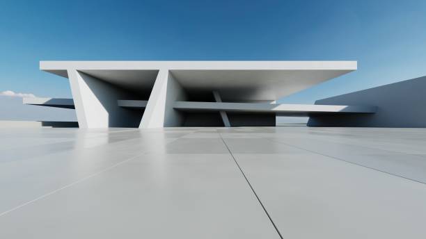 istock 3d render of abstract modern concrete white architecture with empty cement floor, minimal exterior, car presentation background 2184100592