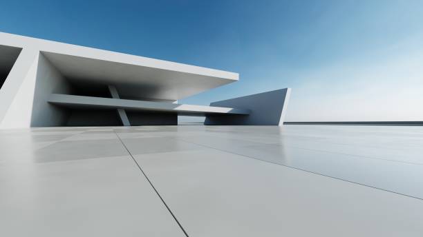 istock 3d render of abstract modern concrete white architecture with empty cement floor, minimal exterior, car presentation background 2184100593