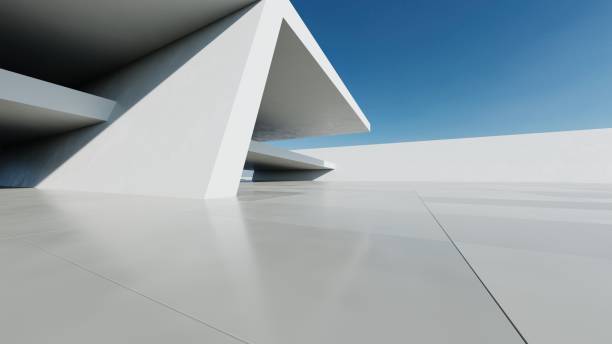 istock 3d render of abstract modern concrete white architecture with empty cement floor, minimal exterior, car presentation background 2184100594