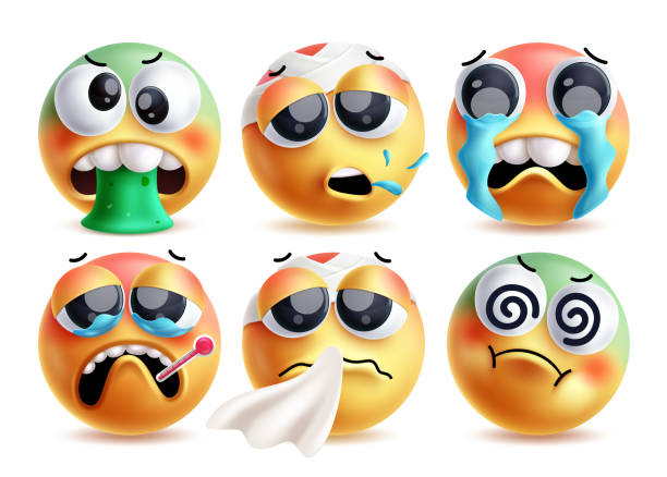 istock Sick emoji clipart vector characters set. Illness emojis like vomiting, cough, sob, fever, sneezing and dizziness facial expression 2184102039